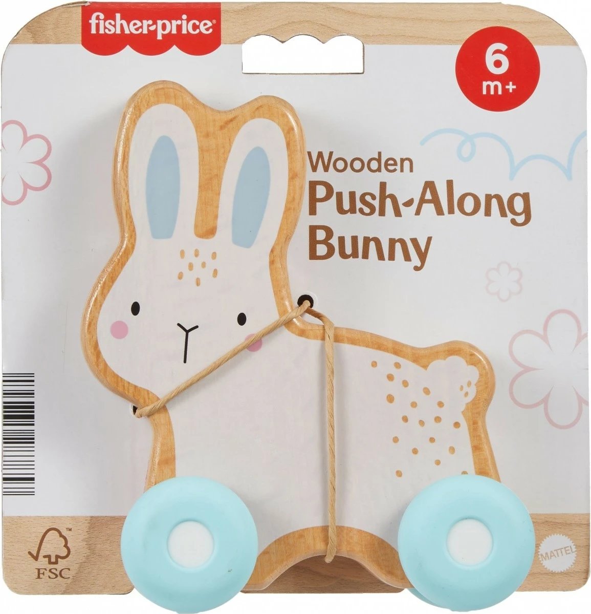 Lodër druri me rrota Fisher Price JDM52, për fëmijë, Mint/E bardhë/Druri