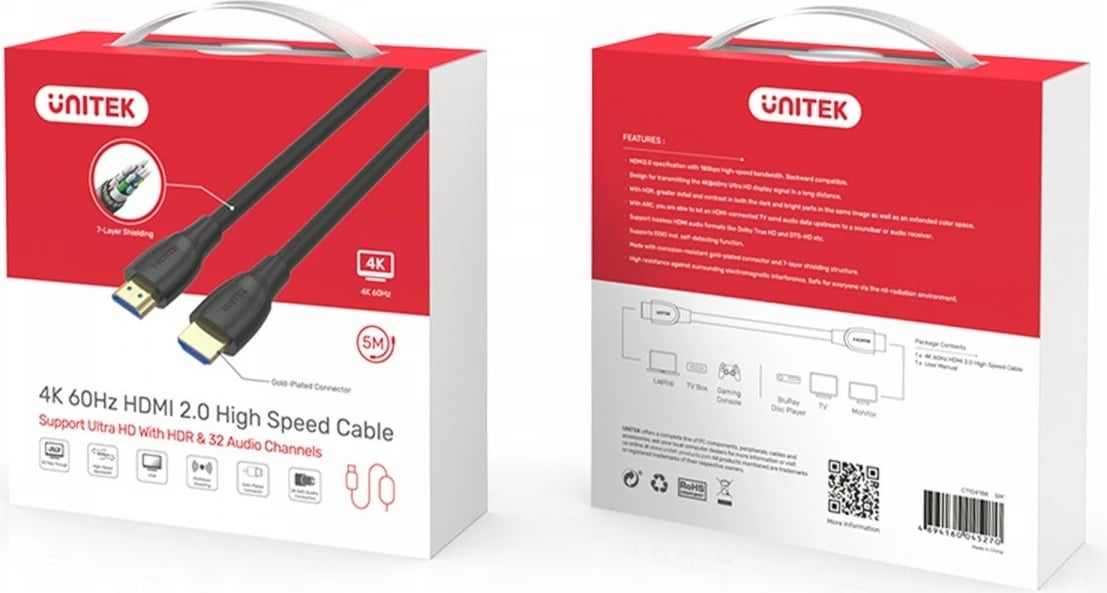 Kabllo HDMI Unitek C11043BK, High Speed 2.0, 10m, 4K, e zezë