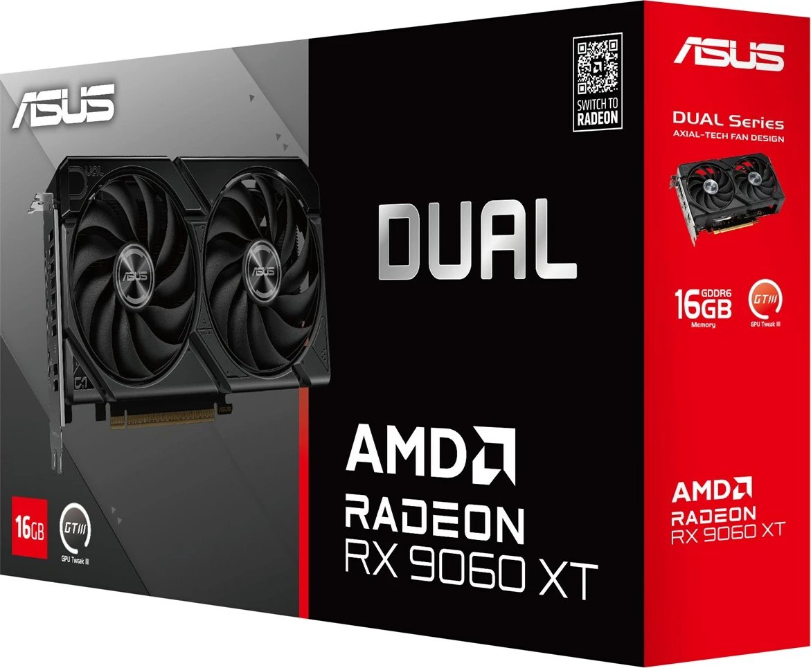 Kartelë grafike ASUS Dual RX 9060 XT, 16 GB GDDR6, e zezë