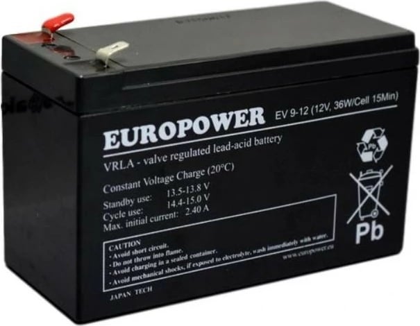 Bateri EuroPower EV 12-9, 12V, 9Ah, e zezë Bateri EuroPower EV 12-9, 12V, 9Ah, e zezë