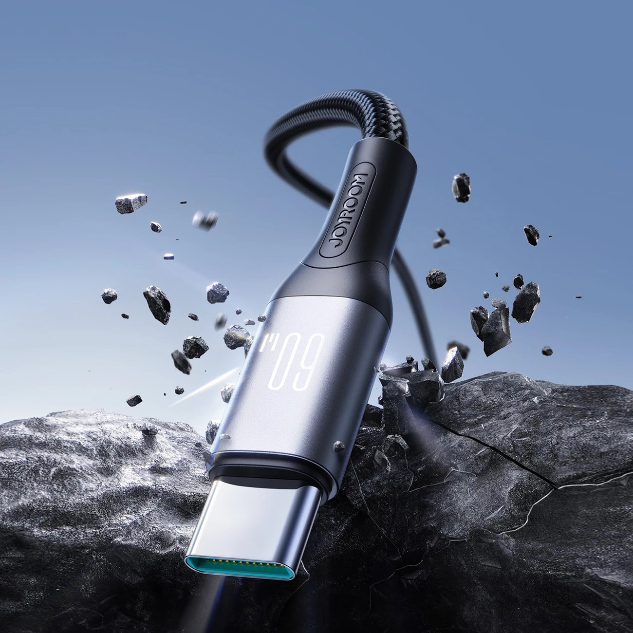 kabllo USB-C – USB-C, Joyroom, S-A28, 60W, 1 m, USB 2.0 480 Mbps, najlon i gërshetum, konektorë alumini, e zezë