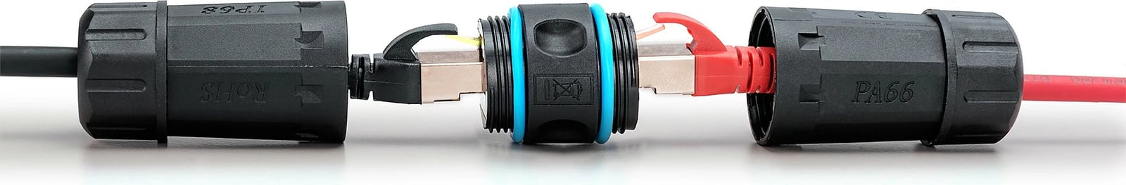 Adapter rrjeti Digitus CAT 6A, RJ45 në RJ45, IP68, e zezë