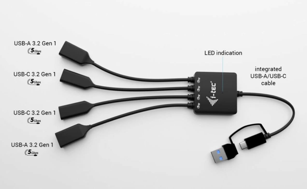 Kasë i-tec CACBLHUB2A2C, 4 porta (2x USB-C, 2x USB-A), e zezë