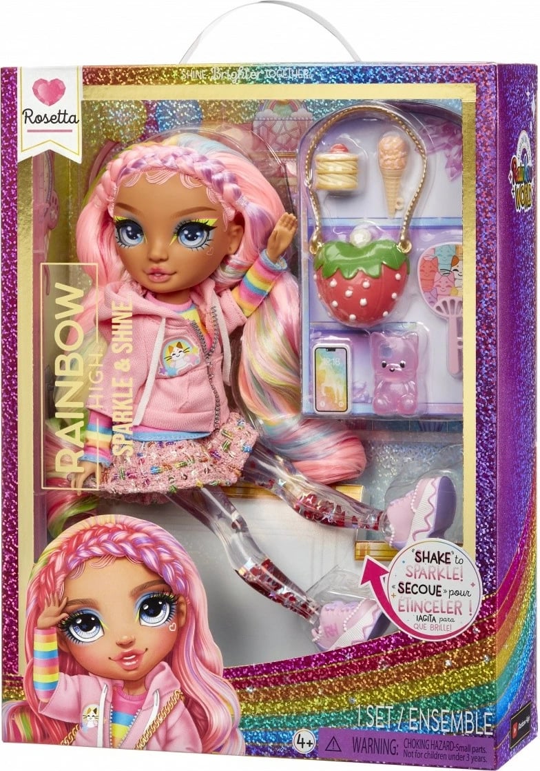 Kukull Rainbow High Sparkle & Shine Rosetta me aksesorë, 11 inç, Rozë