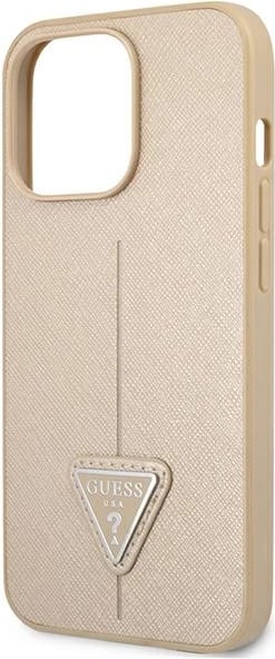 Mbështjellës Guess SaffianoTriangle Logo për iPhone 14 Pro Max 6.7", bezhë