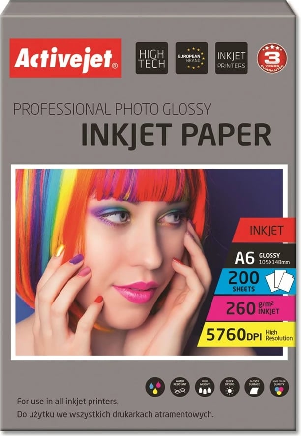 Letër fotografike për printer me ngjyrë Activejet AP6-260GR200, A6, 200 copë