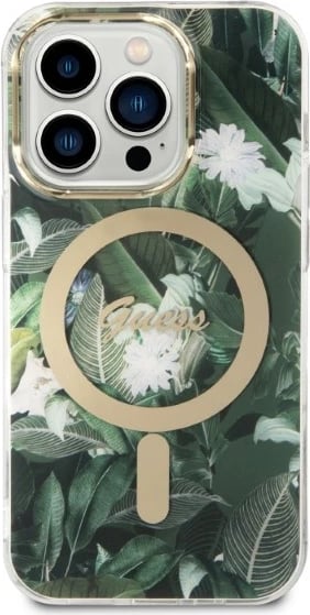 Set mbështjellës Guess Jungle Collection me karikues wireless MagSafe për iPhone 14 Pro 6.1", Gjelbër
