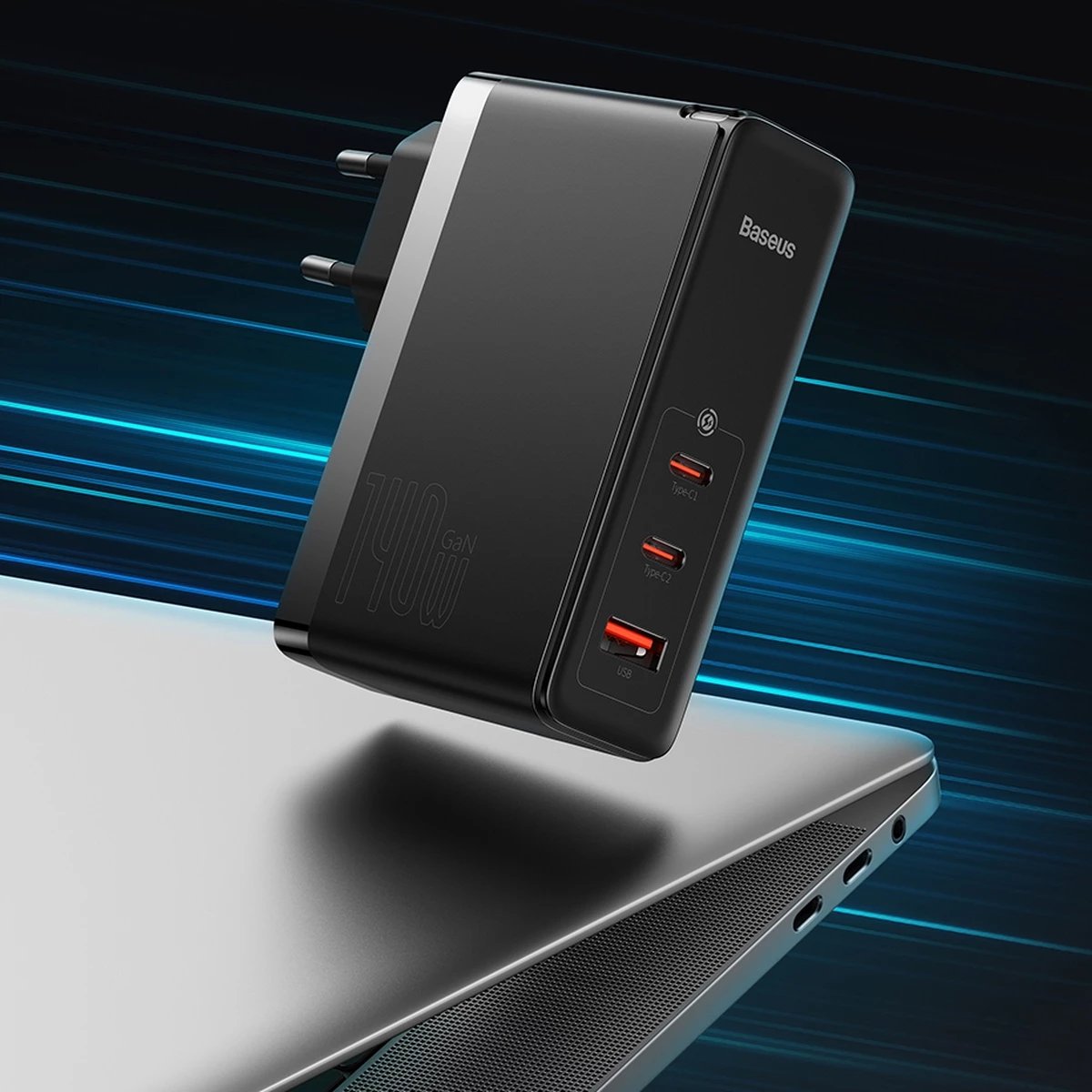 Karikues i shpejtë Baseus GaN5 Pro, 140W, 2x USB-C + USB-A, EU, i zi