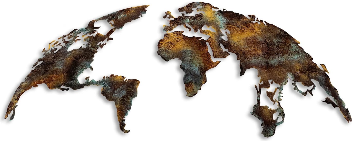 Aksesor dekorativ metalik për mur, hartë bote, madhësi mesatare, Wallity