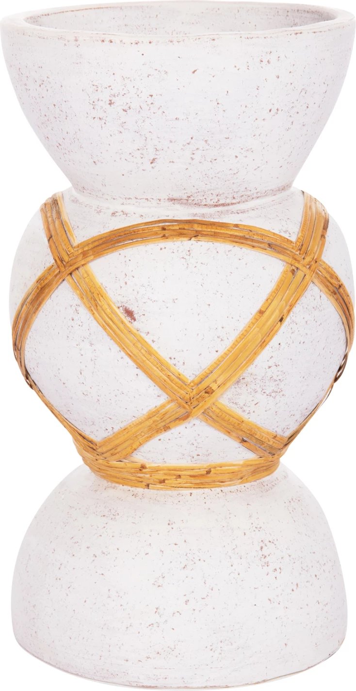 Vazo dekorative për dysheme MAYNARD, çimento fiber, ngjyrë e bardhë, ratan, Φ27.5x50Hcm
