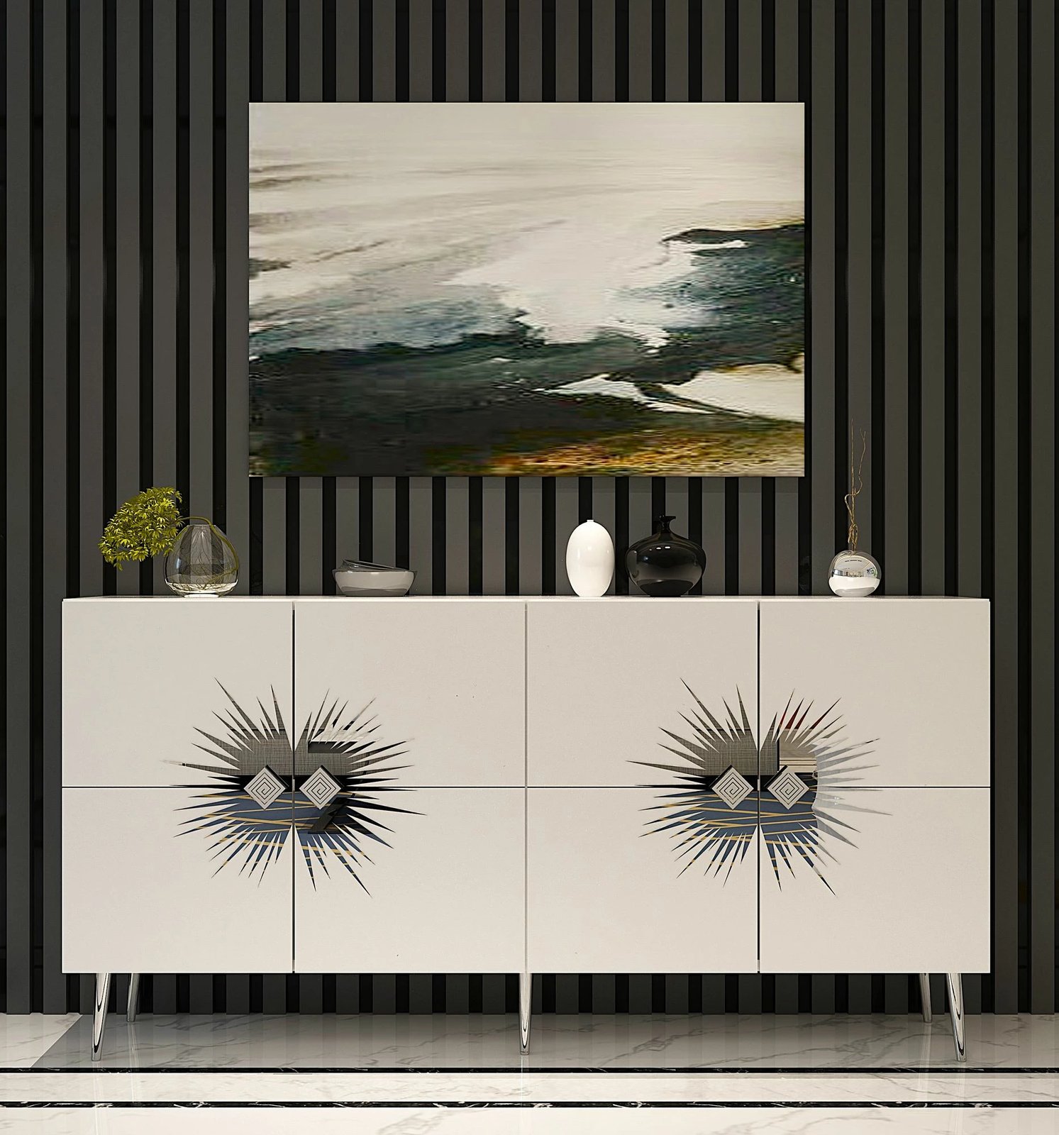 Konsol Skye Decor, Nida KB150, e bardhë, argjend