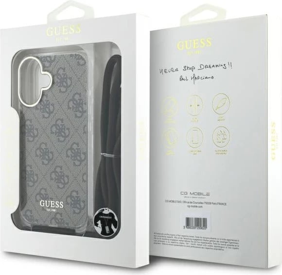 Mbështjellës Guess Crossbody Cord 4G Print për iPhone 16, Kafe