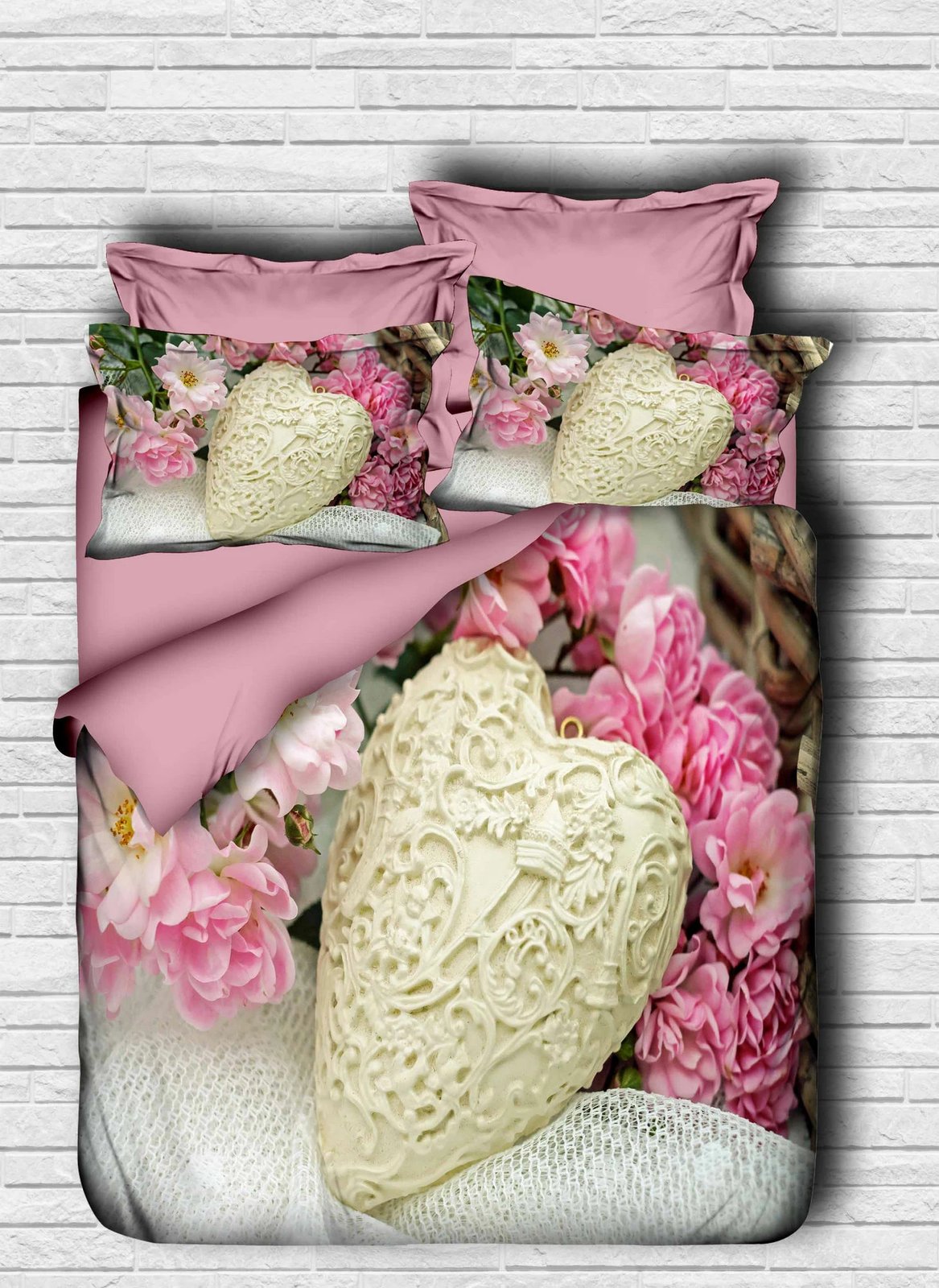 Set mbulesë për jorgan king size, L'essentiel, rozë dhe bardhë, 3 pjesë, 127