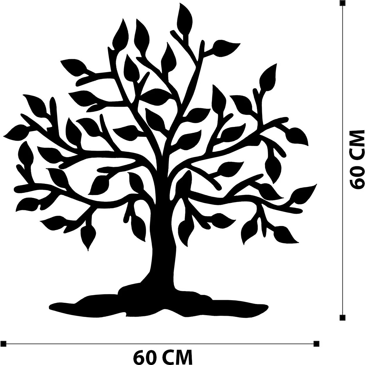 Aksesor dekorativ metalik për mur, Wallity, Kalp Agac, ngjyrë e zezë, 70x70cm
