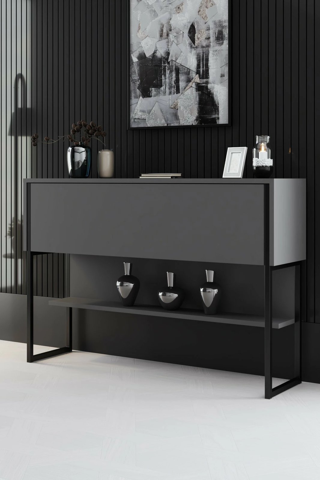 Komodë Hanah Home, Luxe, e zezë dhe antracit