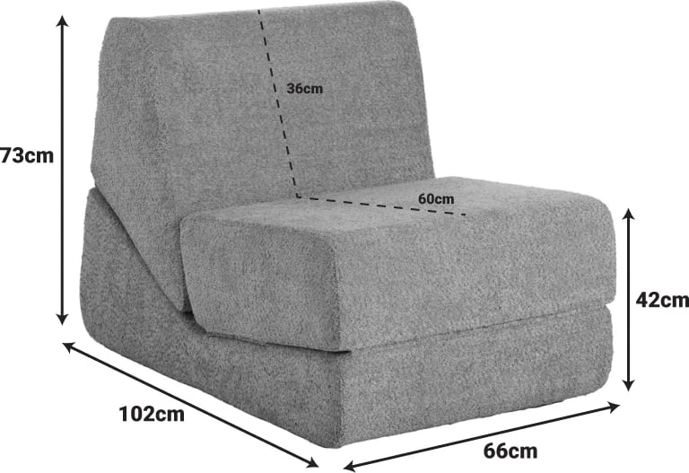Fotel-krevat Ferderina, material stof, ngjyrë gri e errët, 90x76x65cm