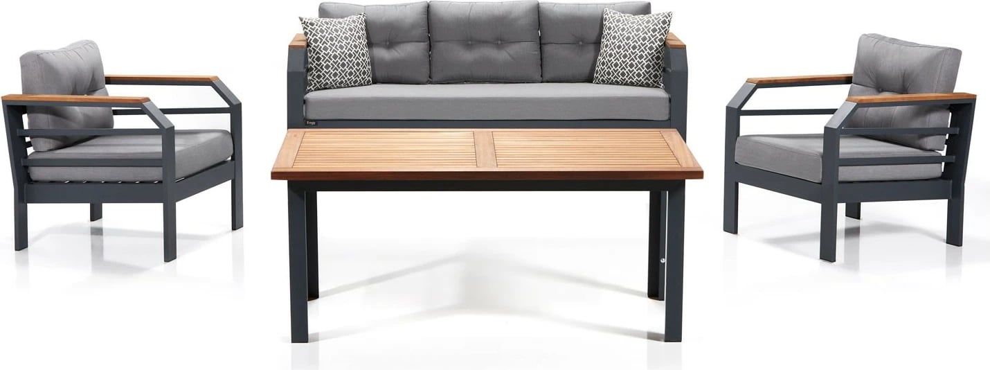 Set lounge për kopsht Skye Decor, 3+1+1+M, gri, e zezë