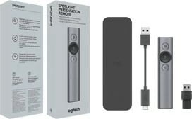 Telekomandë prezantimi Logitech Spotlight, Bluetooth/RF, USB, 30 m, Gri Telekomandë prezantimi Logitech Spotlight, Bluetooth/RF, USB, 30 m, Gri