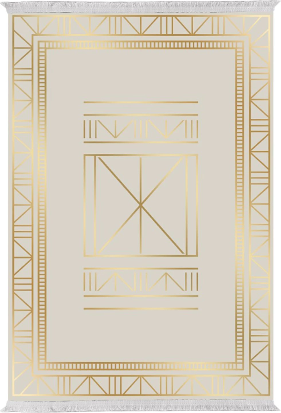 Tepih për dhomë ndeje me fransha, Josiane FH7675.34, bezhë-ari, 160x230
