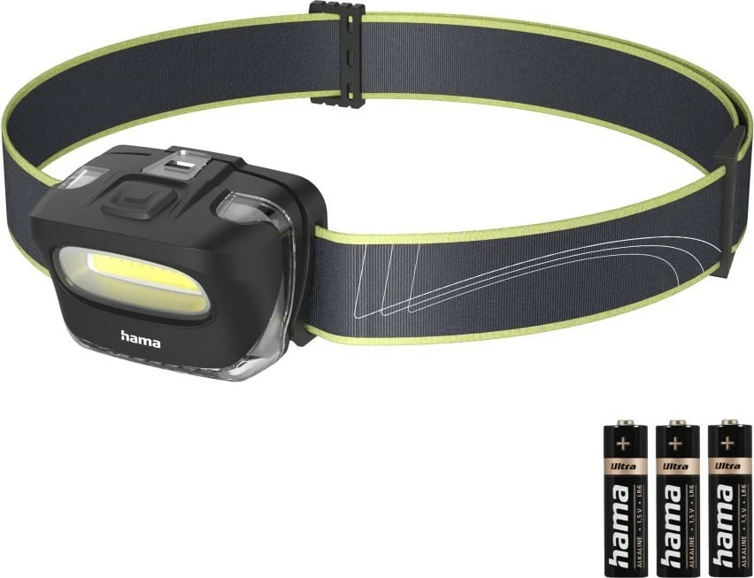 Dritë koke, Hama HL100 110 lm, 2 modalitete ndriçimi, kënd i rregullueshëm, IP20, me bateri AAA, e zezë