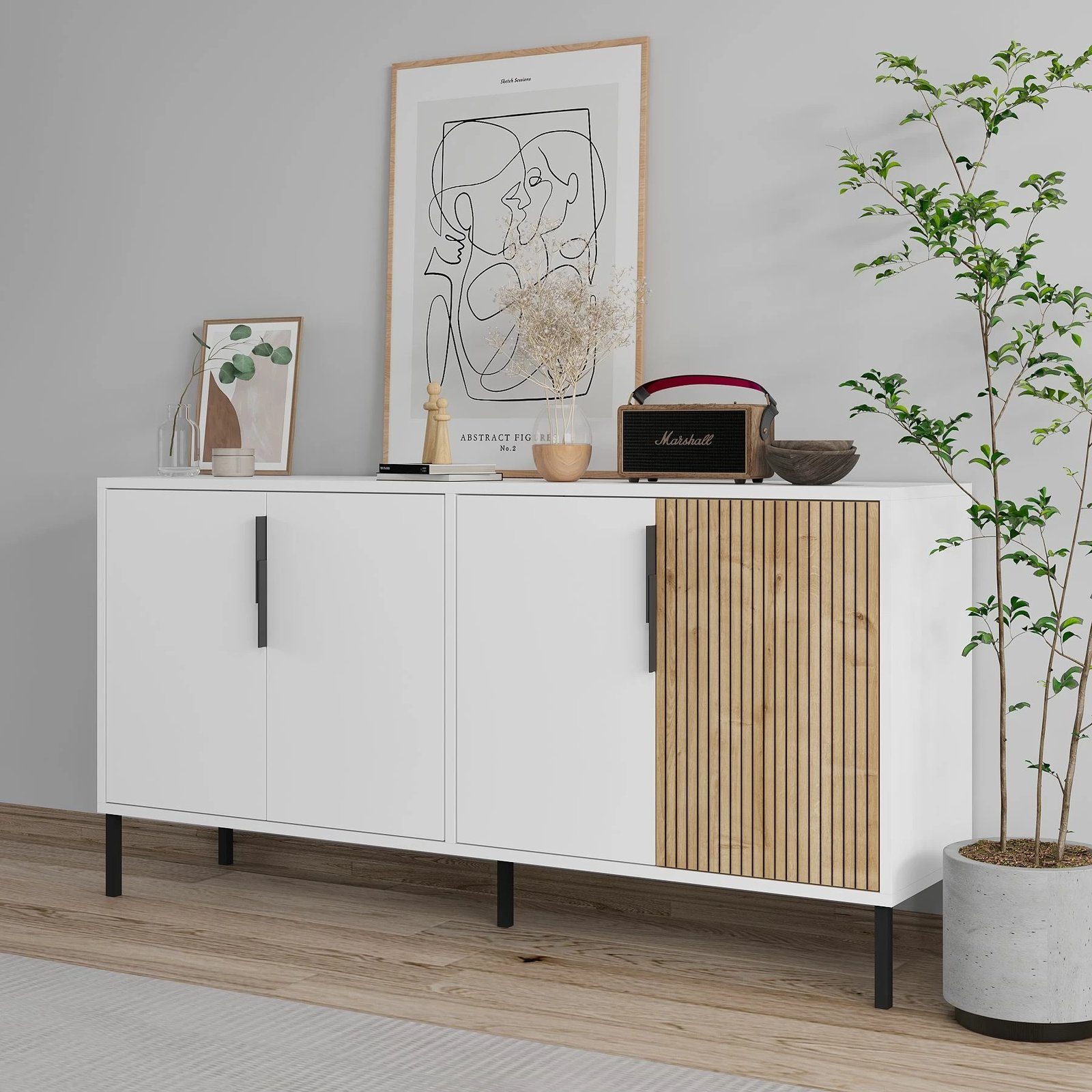 Konsol Skye Decor, Callia, e bardhë dhe lisi safir