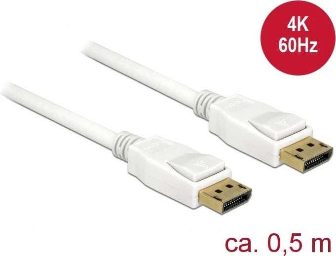 Displayport kabllo DeLOCK 85507, 0.5m, 4K, bardhë