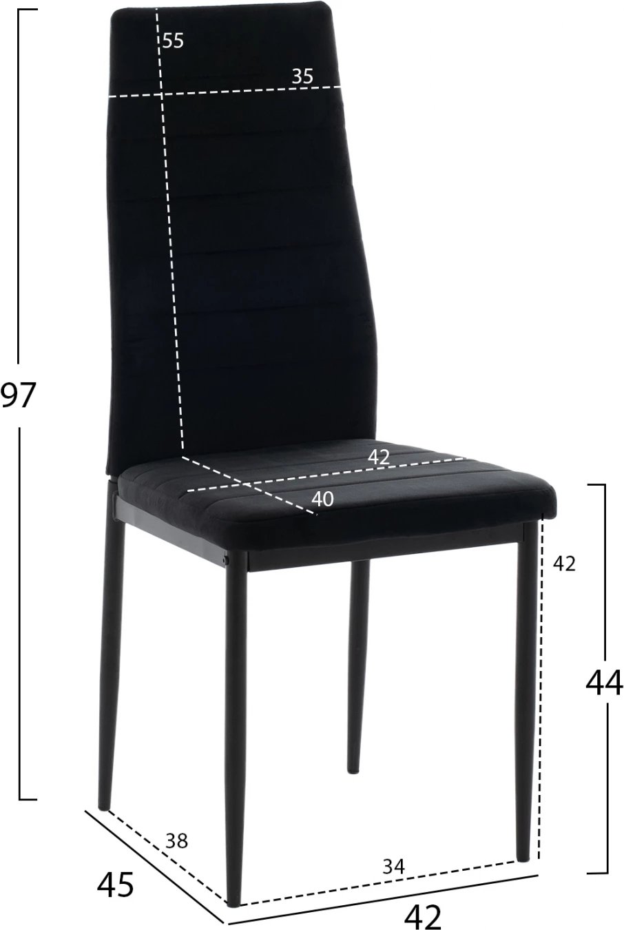 Karrige metalike, FH0037.34, kadife e zezë, me kornizë metalike, set prej 4 copash