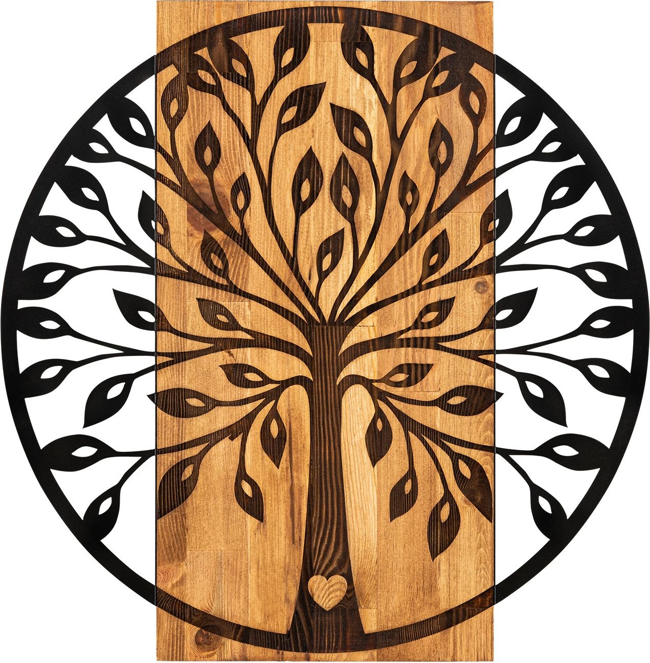 Aksesor dekorativ për mur, dru dhe metal, Wallity Zehre, ngjyrë e zezë dhe arre, 56x58cm