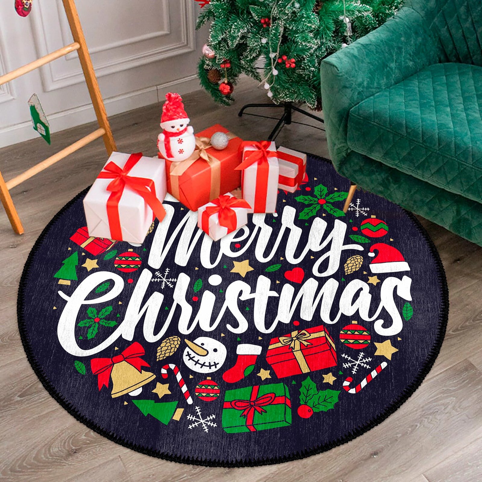 Qilim i rrumbullakët, shumëngjyrësh, temë Krishtlindjesh, 80x80cm, Conceptum Hypnose, Woobtny0333