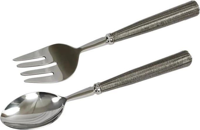 Set për shërbim sallate, 2 copë, çelik, ngjyrë argjendi, 29x6x2 cm