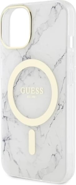 Mbështjellës Guess Marble MagSafe për iPhone 14 Plus 6.7", i bardhë