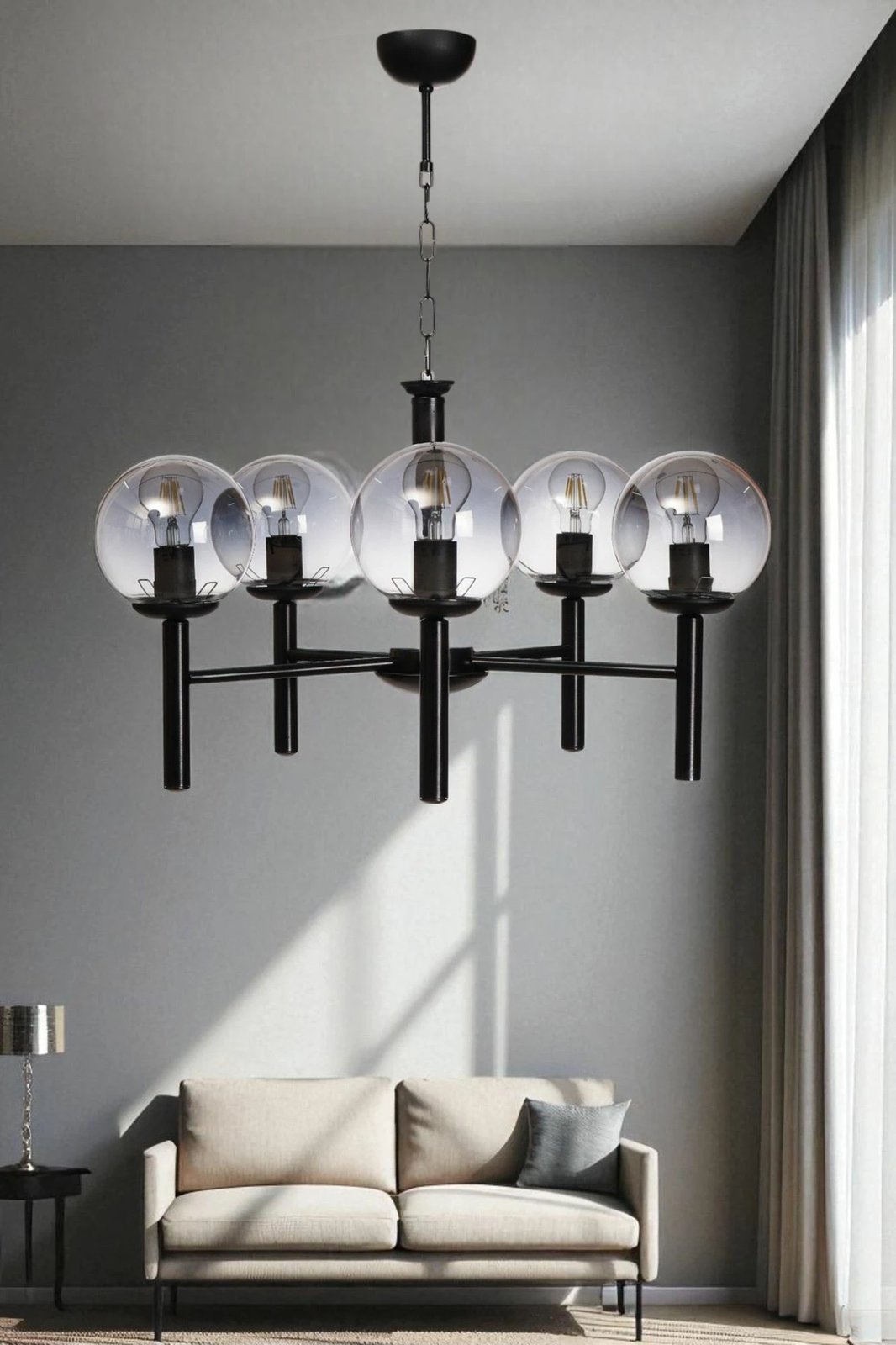 Llambadar Opviq, 8980-5, metal e xham, ngjyrë gri e zezë