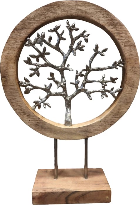 Dekor tavoline pemë Krom Inart dru mango natyral-alumin hekur 30.5x9x44cm