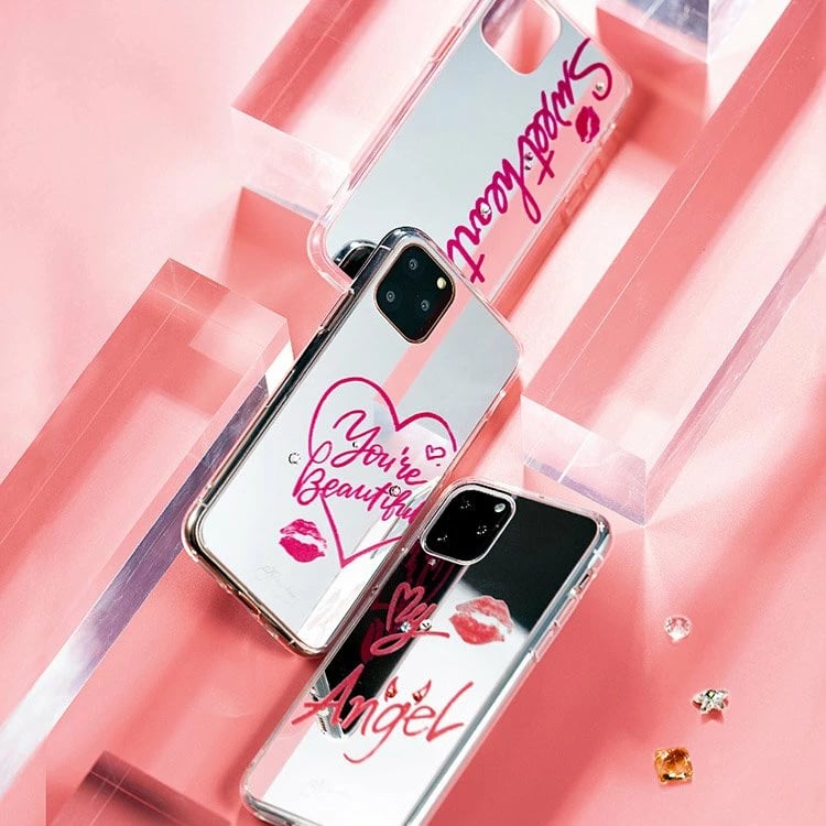 Mbështjellës Kingxbar Angel me pasqyrë dhe kristale Swarovski për iPhone 11 Pro Max, Transparent/Kuq Mbështjellës Kingxbar Angel me pasqyrë dhe kristale Swarovski për iPhone 11 Pro Max, Transparent/Kuq