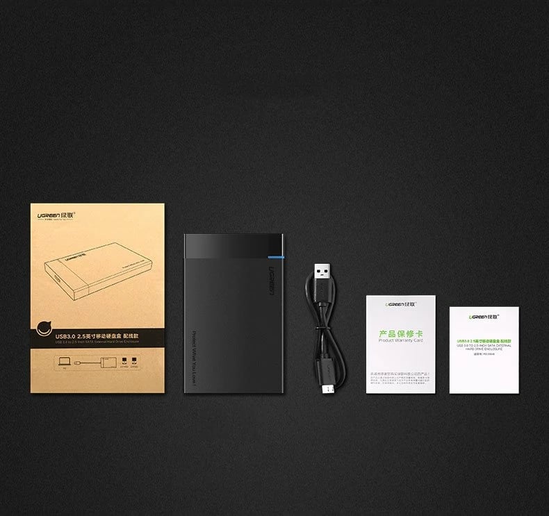 Kasë Ugreen US221 30848 për HDD/SSD 2.5", USB 3.2 Gen 1, me kabllo 0.5m, e zezë