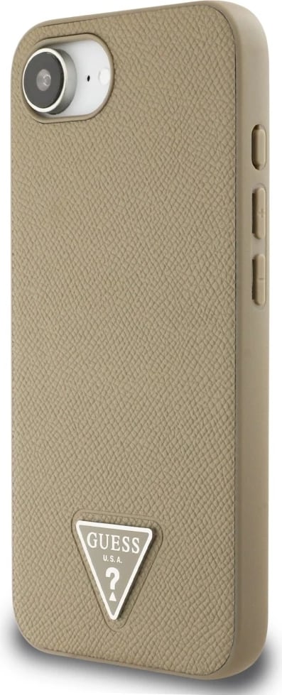 Mbështjellës Guess Grained Triangle MagSafe për iPhone 16e, Kafe Mbështjellës Guess Grained Triangle MagSafe për iPhone 16e, Kafe