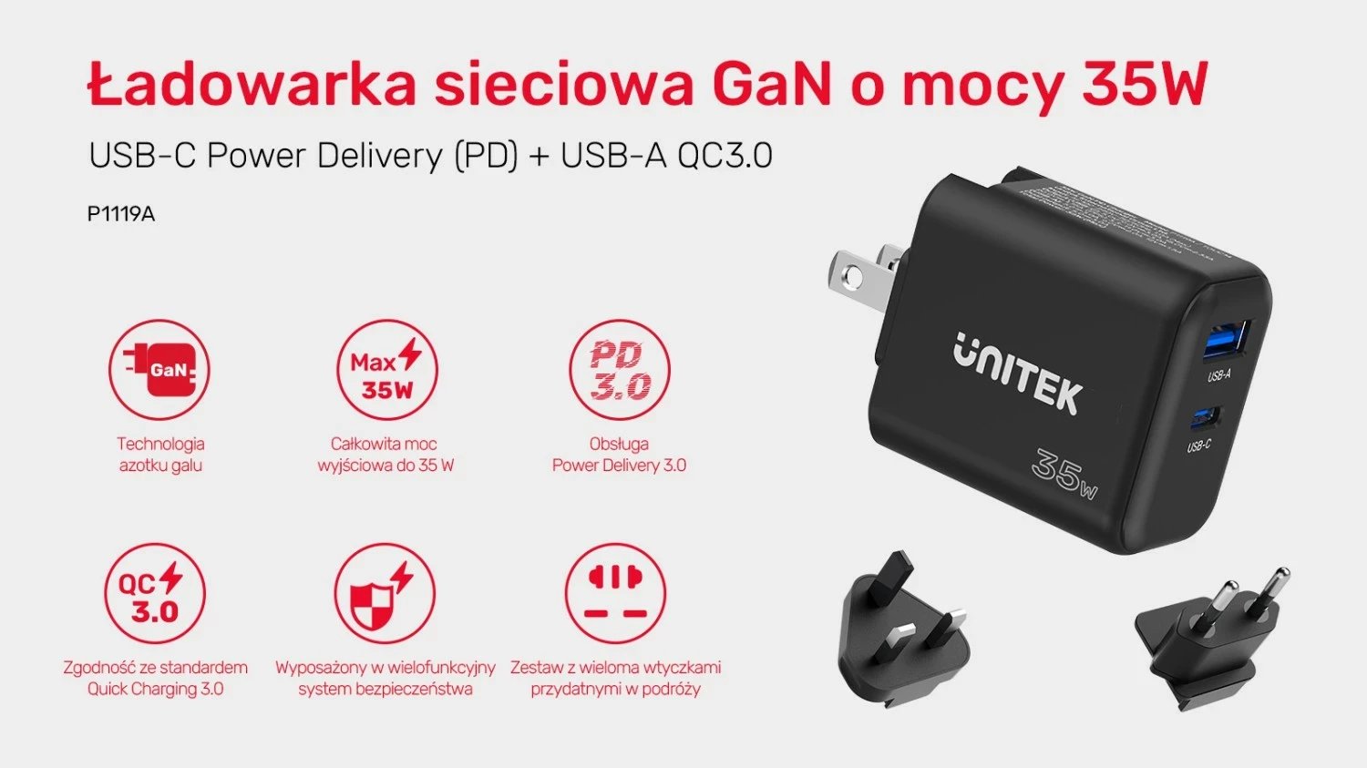 Karikues Unitek GaN PD 35W USB-C + USB-A, i zi Karikues Unitek GaN PD 35W USB-C + USB-A, i zi