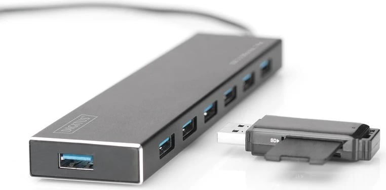 Hub USB 3.0 Digitus DA-70241-1, 7 porta, aktiv, alumini, zi