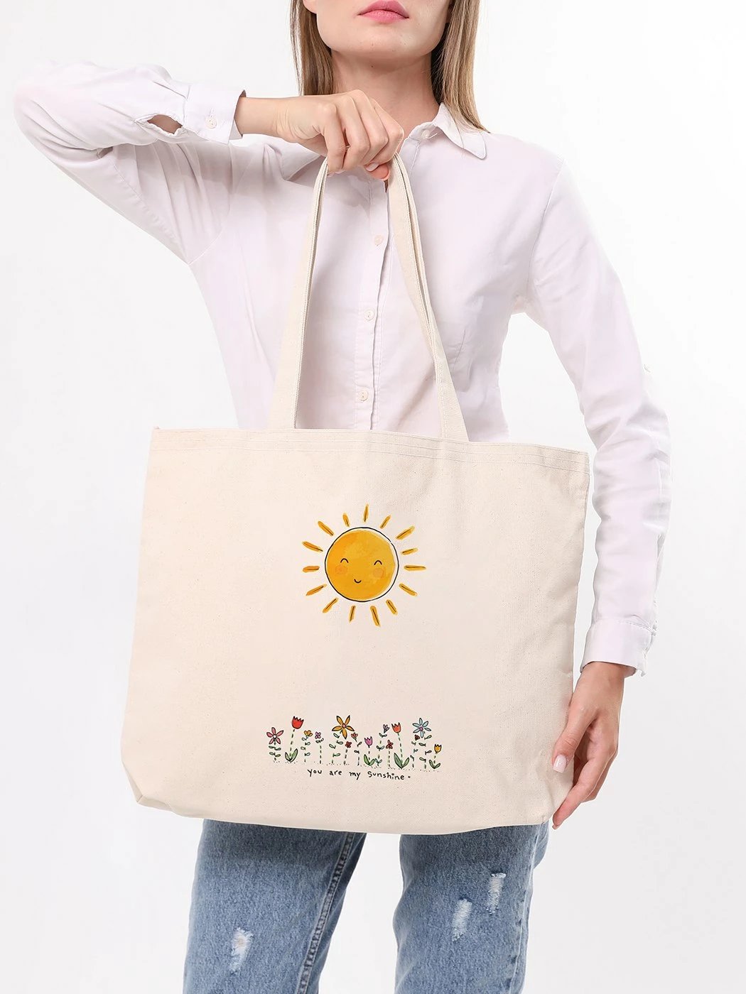 Torbë tote Zoozie Bags, krem, 47x36x8cm