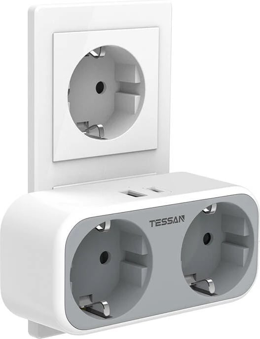 Kasë Tessan TS-WS02DE00, 2 dalje AC, 1x USB-A, 1x USB-C, Bardhë
