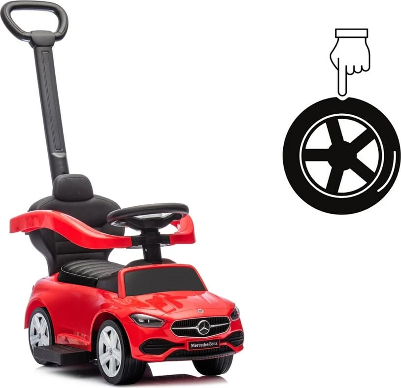 makinë ride-on për fëmijë, Milly Mally, Mercedes C-Class Deluxe, me dorezë drejtuese dhe barrierë të heqshme, sedilje eko-lëkurë, goma gome, ngarkesa max 25 kg, e kuqe