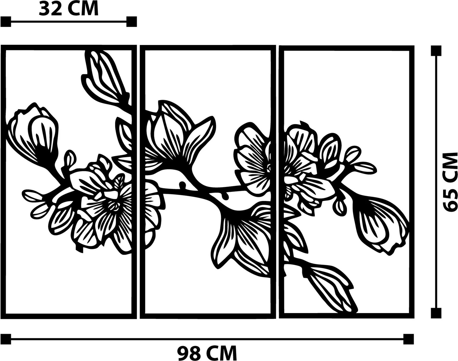 Aksesor dekorativ metalik për mur, Wallity, Utopya, ngjyrë e zezë, 98x65cm