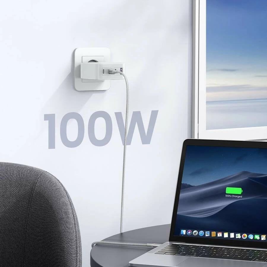 Karikues universal Ugreen Nexode 100W GaN, 4 porta USB-C/USB-A, i bardhë