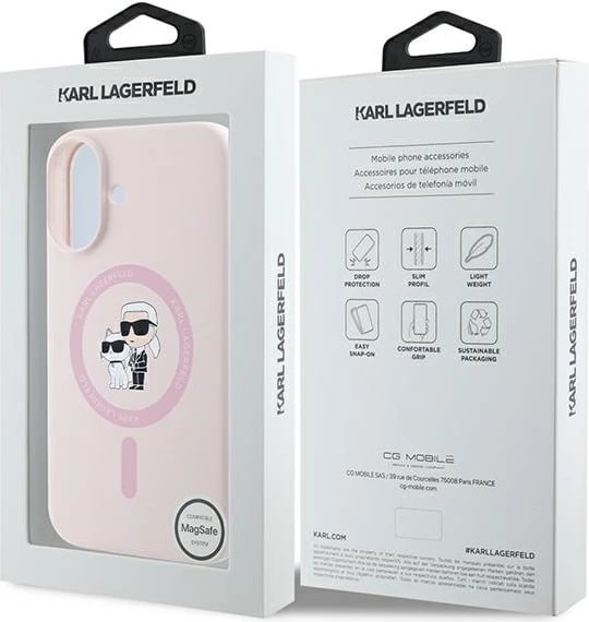 Mbështjellës Karl Lagerfeld Silicone KC Heads Ring MagSafe për iPhone 16 Plus, Rozë