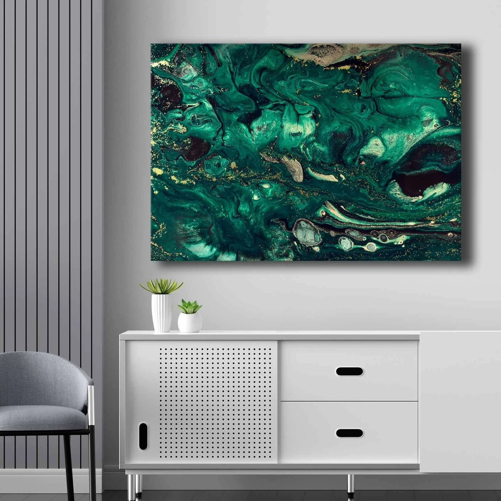 Pikturë dekorative në kanavacë, ngjyra e gjelbër, krem, ari, e zezë, 70x100cm, Wallity 70100NISC-019