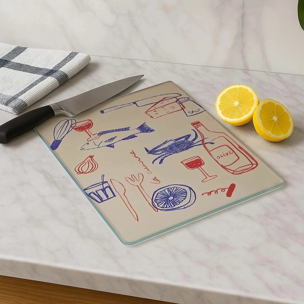 Dërrasë prerëse Hermia, qelq i temperuar, shumëngjyrëshe, 30x40cm