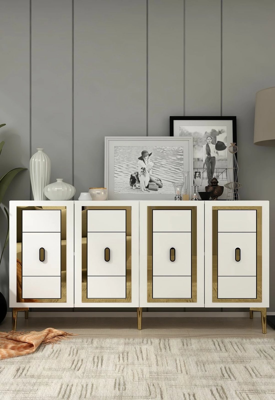 Konsolë Skye Decor, Orion, e bardhë dhe ari