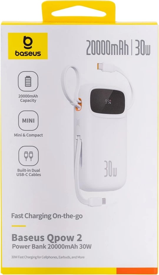 Power bank Baseus QPow2 20000 mAh, i bardhë