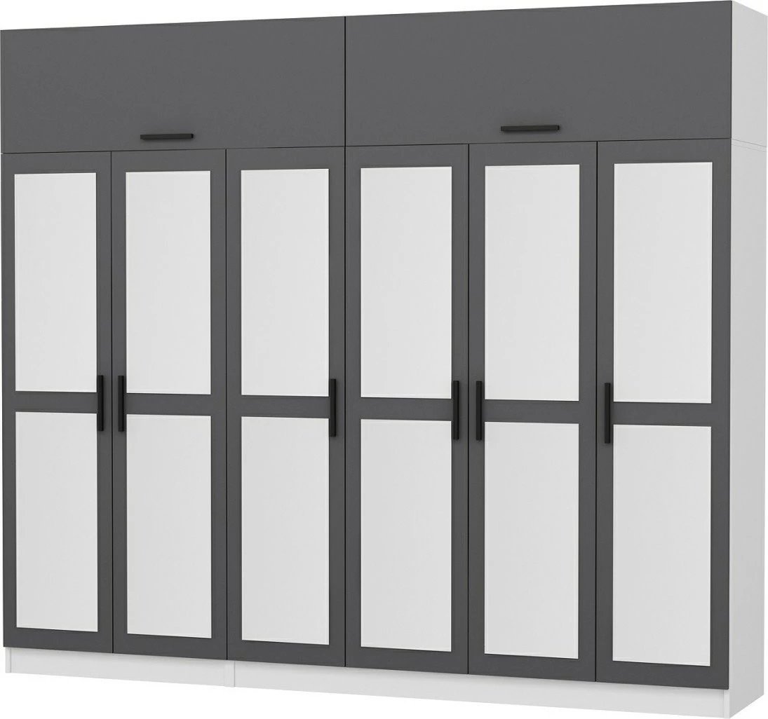Dollap garderobe Skye Decor, antracit dhe i bardhë, 270x235x52cm, 11 pjesë