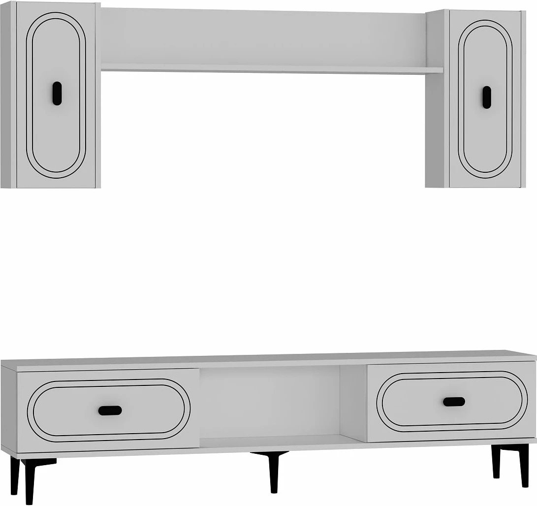 Komodë TV Skye Decor, e bardhë, me rafte dhe dollapë